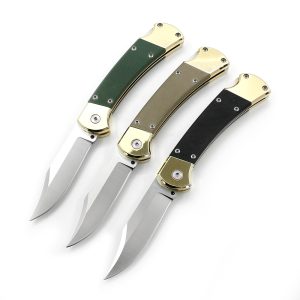 Buck 110 Automatic Knife OD Green Canvas Micarta/Brushed Brass
