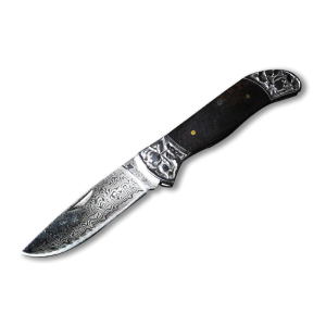 EDC Folding Damascus Steel Folding Knife Outdoor Double Sided Carved Wooden Handle Camping Pocket Knife