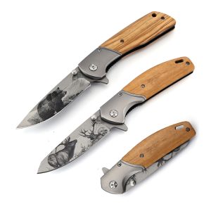 OEM bear elk olive wood handle camping survival tactical outdoor pocket folding hunting knife