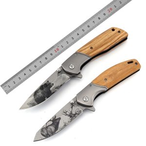 OEM bear elk olive wood handle camping survival tactical outdoor pocket folding hunting knife